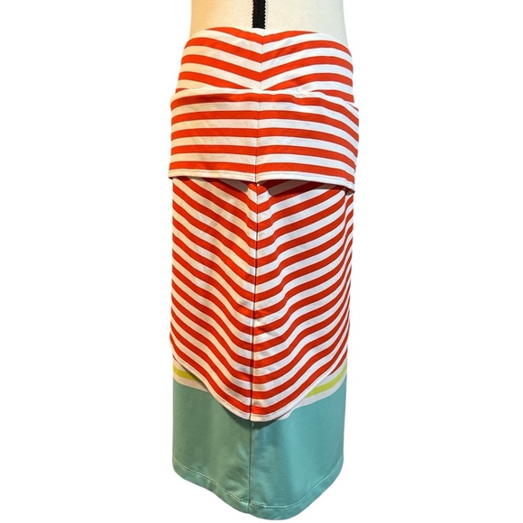 J. McLaughlin Striped Coral, White and Teal Mini Flutter Skirt - Picture 2 of 7
